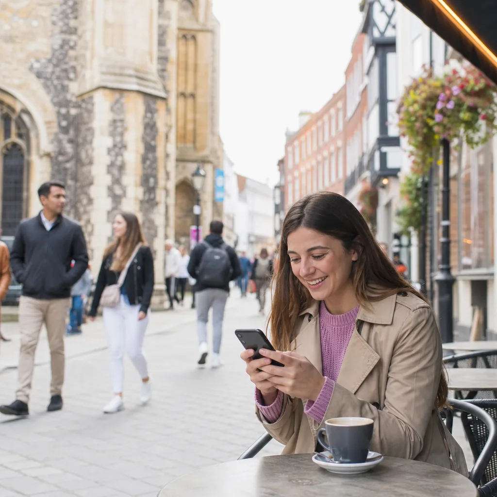 Person reviewing a Norwich dating profile on a mobile phone
