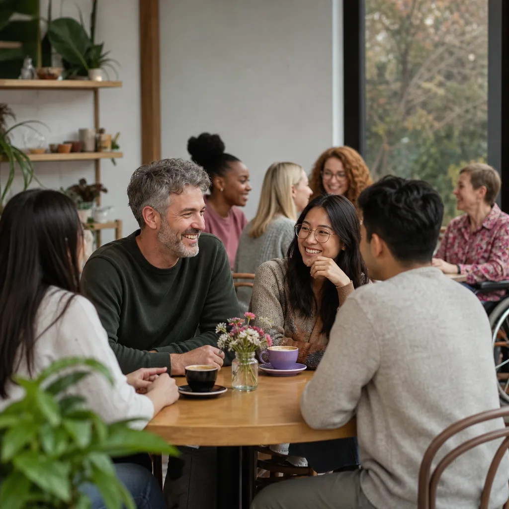 People meeting around tables at an organised Norwich social evening