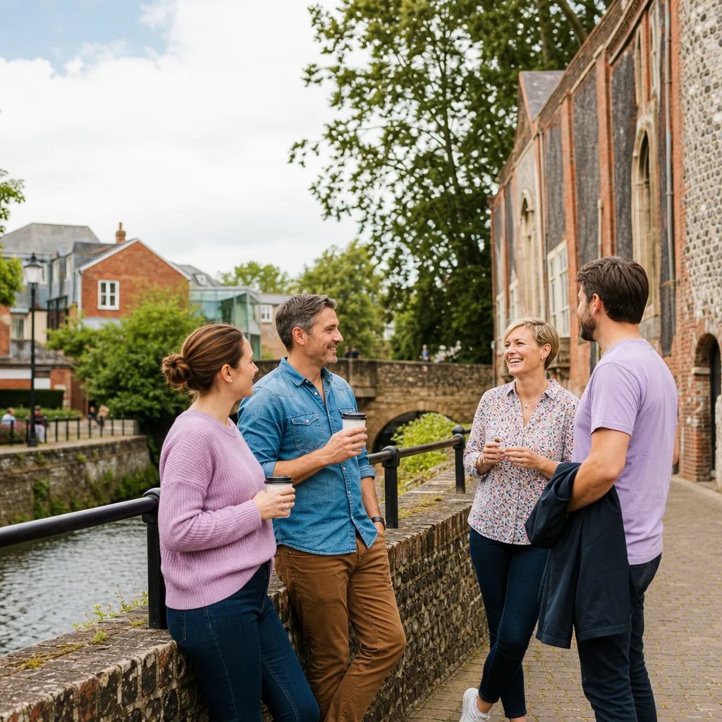 People walking past independent shops in the Norwich Lanes