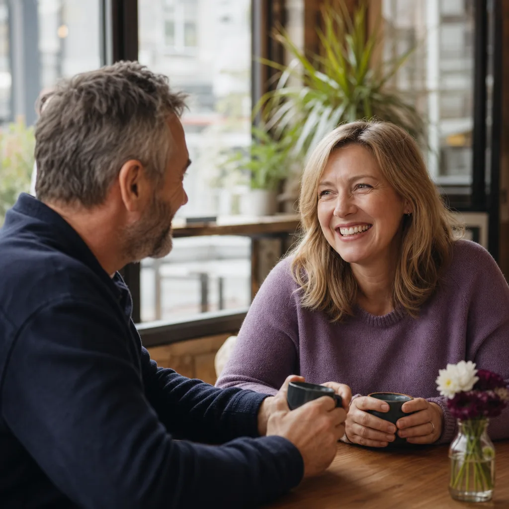 Parent having a calm conversation with an adult child at home in Norwich